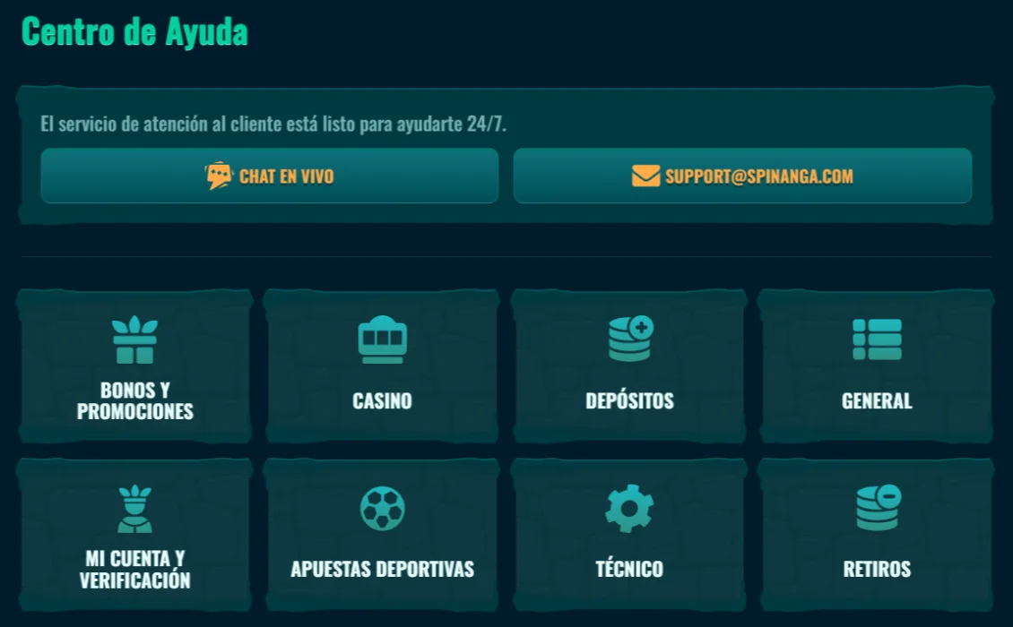 Spinanga Casino Atención al Cliente